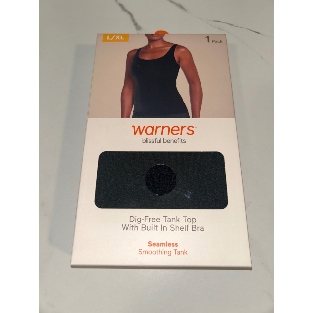 Warners Blissful Benefits Smoothing Tank Top Built In Shelf Bra Black L/XL NEW